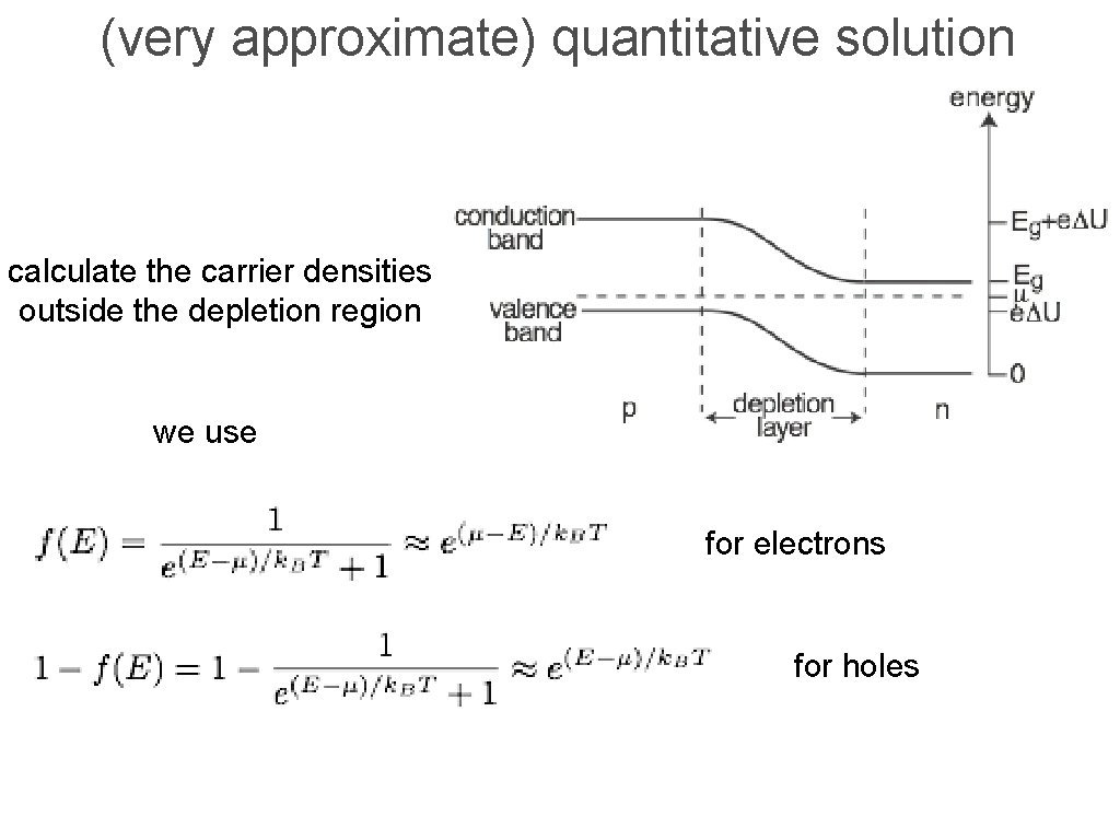 (very approximate) quantitative solution calculate the carrier densities outside the depletion region we use