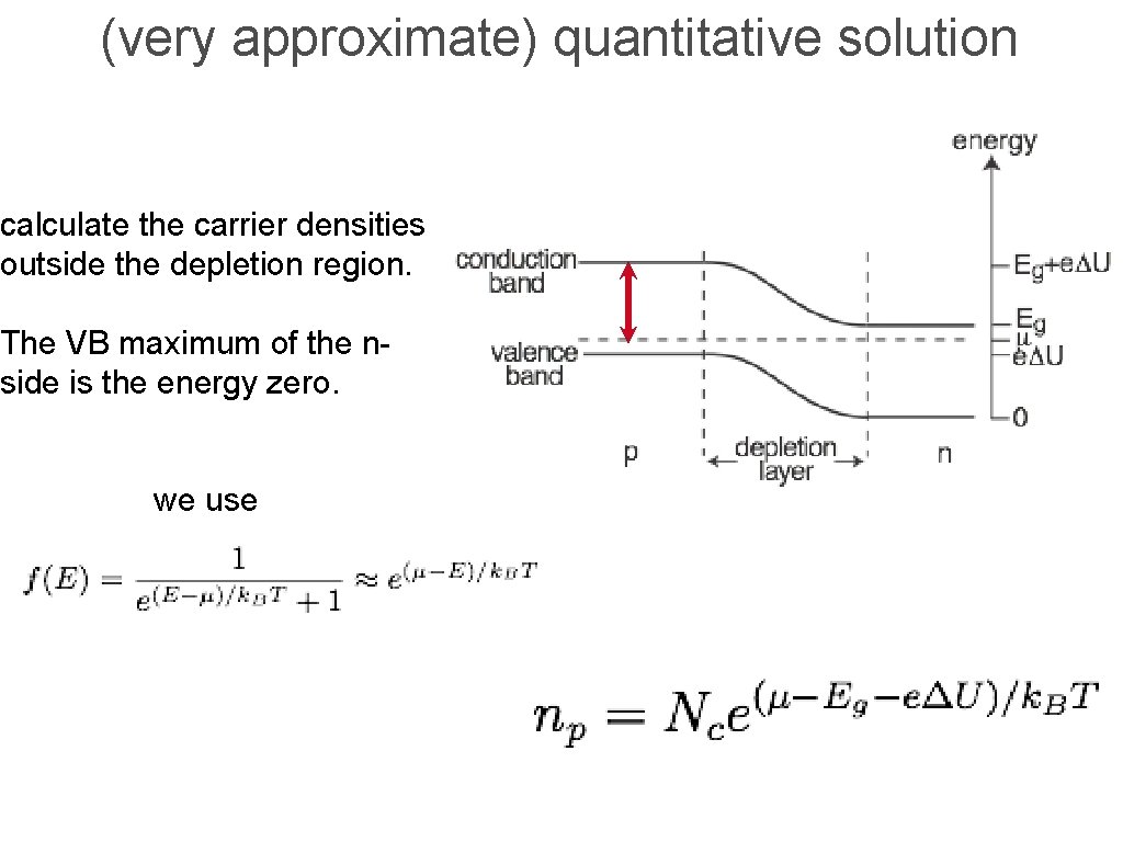 (very approximate) quantitative solution calculate the carrier densities outside the depletion region. The VB