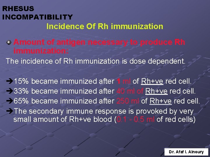 RHESUS INCOMPATIBILITY Incidence Of Rh immunization Amount of antigen necessary to produce Rh immunization: