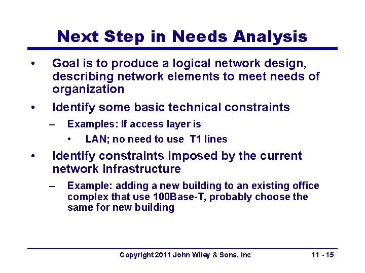 Next Step in Needs Analysis • • Goal is to produce a logical network Next Step in Needs Analysis • • Goal is to produce a logical network