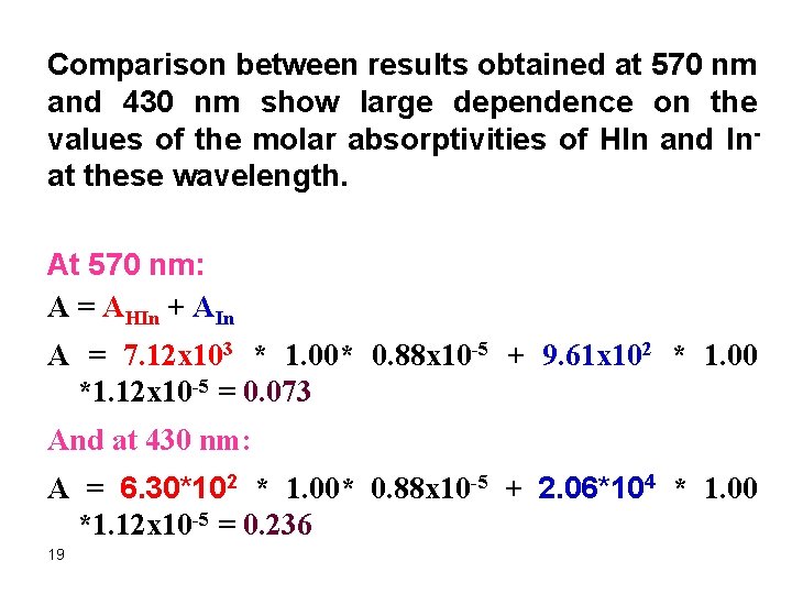 Comparison between results obtained at 570 nm and 430 nm show large dependence on