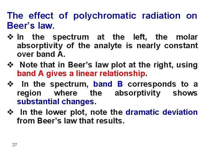 The effect of polychromatic radiation on Beer’s law. v In the spectrum at the