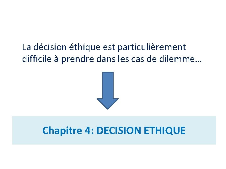 La décision éthique est particulièrement difficile à prendre dans les cas de dilemme… Chapitre