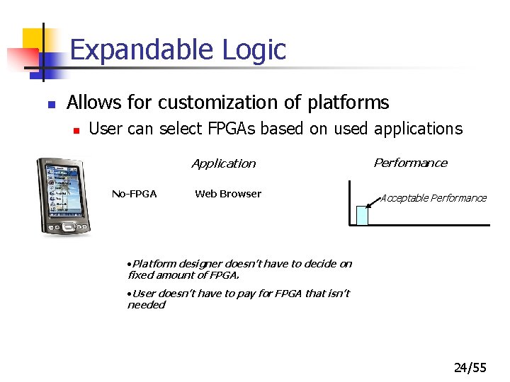 Expandable Logic n Allows for customization of platforms n User can select FPGAs based