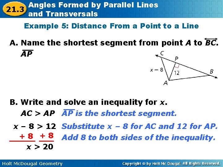 21. 3 Angles Formed by Parallel Lines and Transversals Example 5: Distance From a