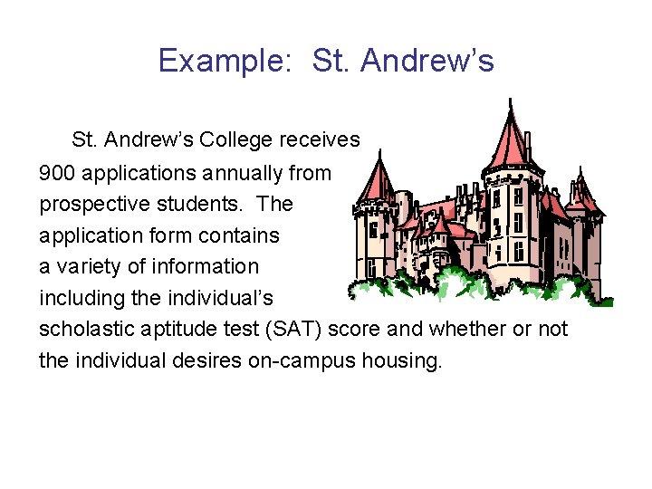 Example: St. Andrew’s College receives 900 applications annually from prospective students. The application form