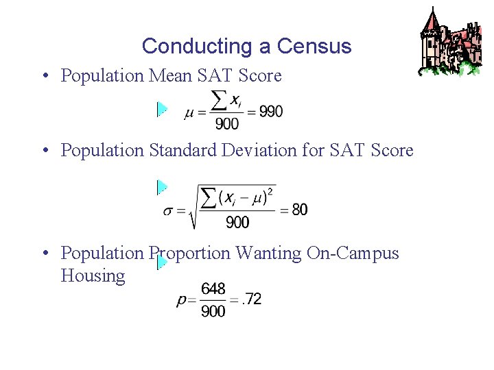 Conducting a Census • Population Mean SAT Score • Population Standard Deviation for SAT