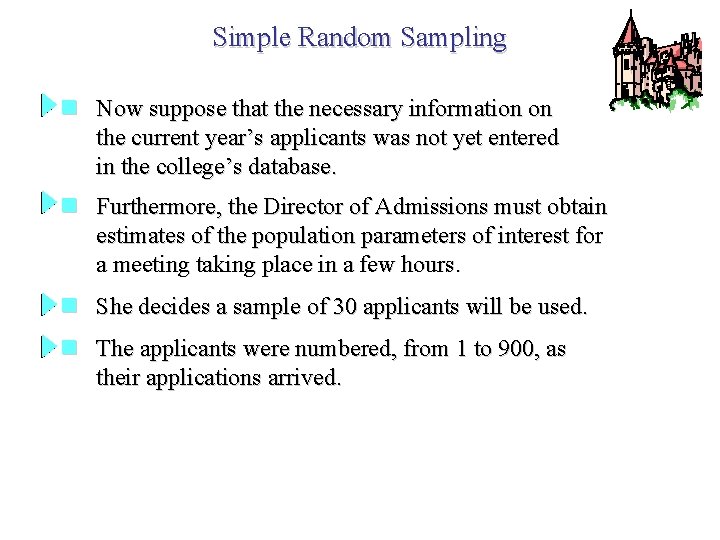 Simple Random Sampling n Now suppose that the necessary information on the current year’s