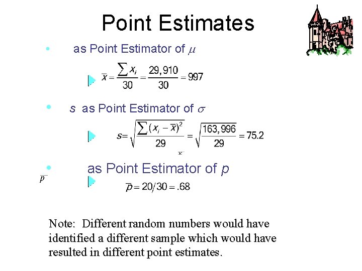 Point Estimates • as Point Estimator of • s as Point Estimator of •