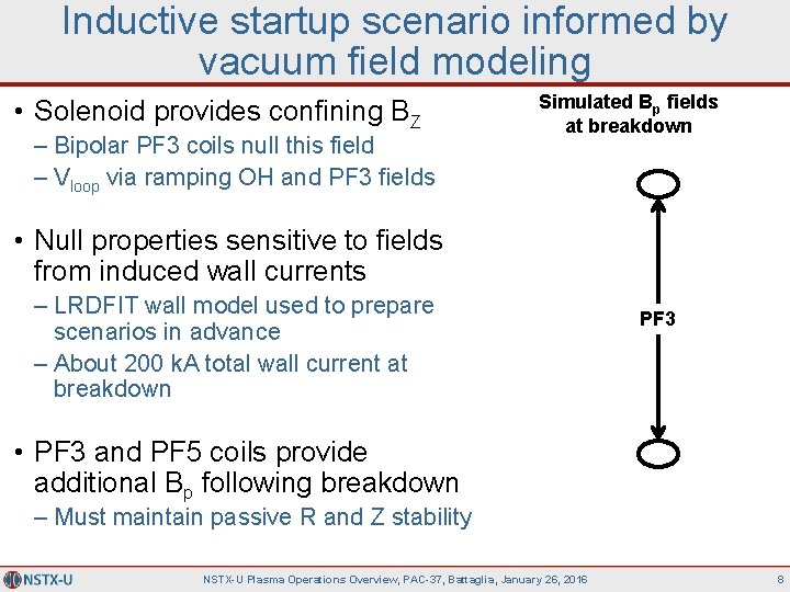 Inductive startup scenario informed by vacuum field modeling • Solenoid provides confining BZ –