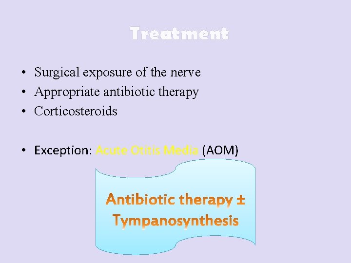 Treatment • Surgical exposure of the nerve • Appropriate antibiotic therapy • Corticosteroids •