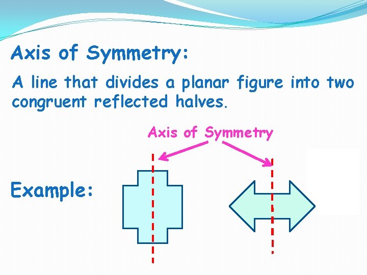 Axis of Symmetry: A line that divides a planar figure into two congruent reflected Axis of Symmetry: A line that divides a planar figure into two congruent reflected