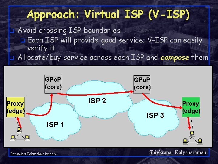 Approach: Virtual ISP (V-ISP) q q Avoid crossing ISP boundaries q Each ISP will