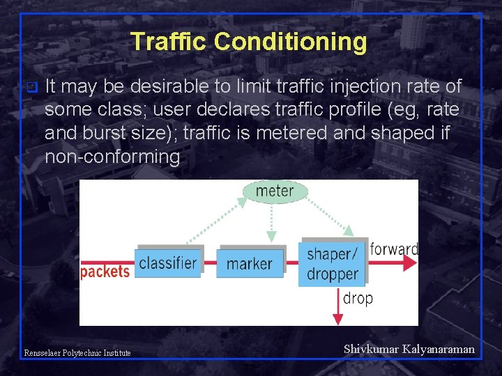 Traffic Conditioning q It may be desirable to limit traffic injection rate of some
