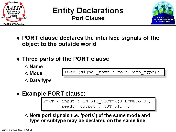 Entity Declarations Port Clause RASSP E&F SCRA GT UVA Raytheon UCinc EIT ADL l