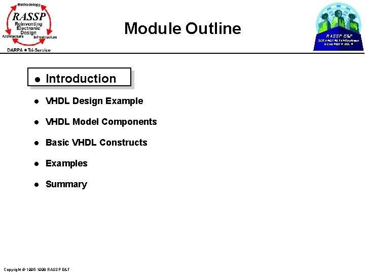 Module Outline RASSP E&F SCRA GT UVA Raytheon UCinc EIT ADL l Introduction l