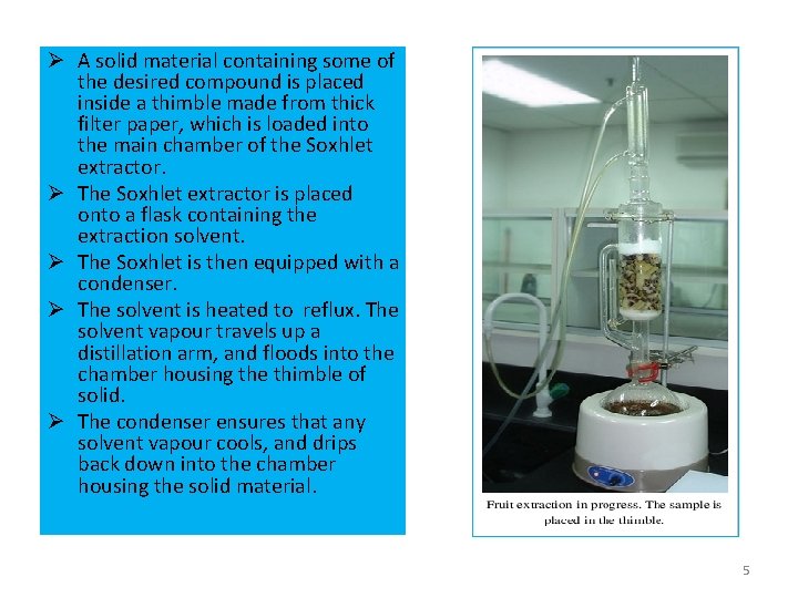 Ø A solid material containing some of the desired compound is placed inside a