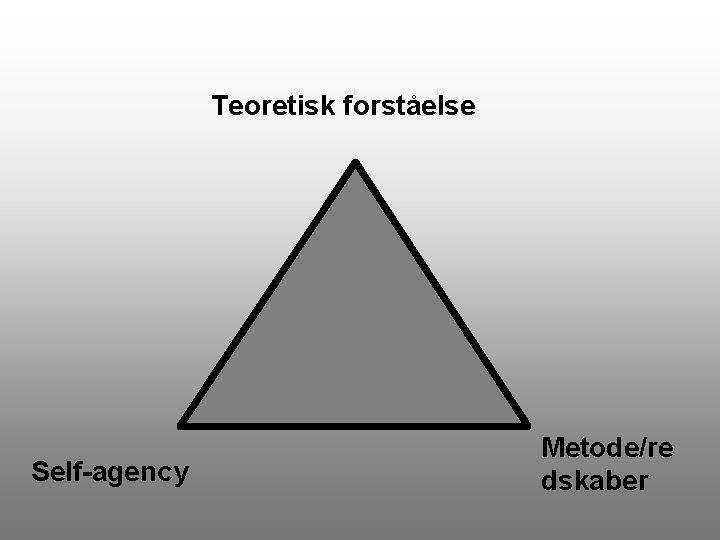 Teoretisk forståelse c Self-agency Metode/re dskaber 