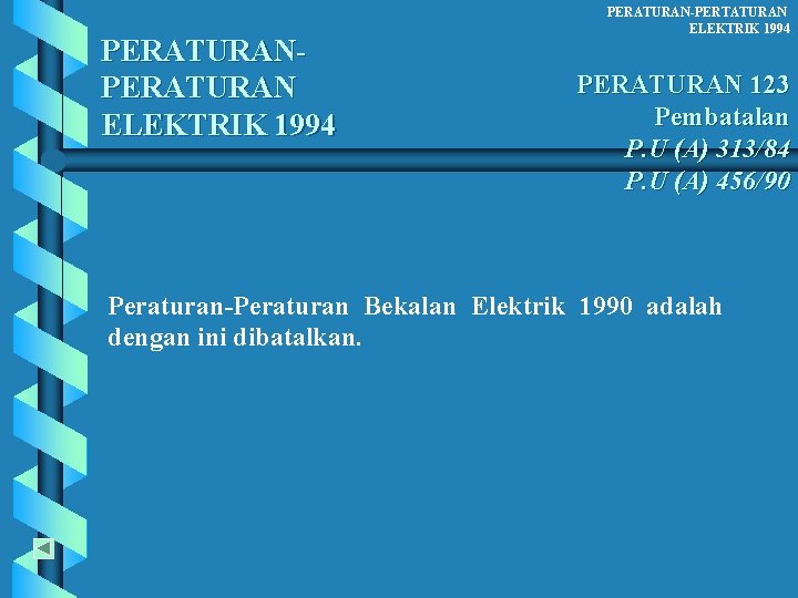 PERATURAN ELEKTRIK 1994 PERATURAN-PERTATURAN ELEKTRIK 1994 PERATURAN 123 Pembatalan P. U (A) 313/84 P.