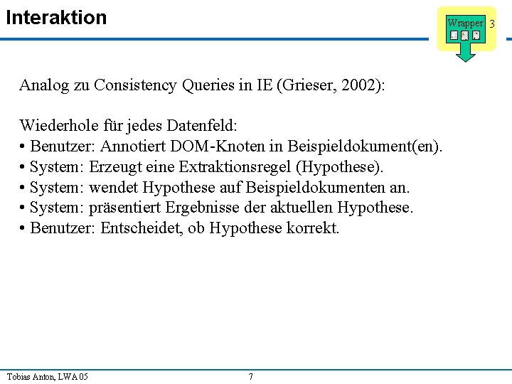 Interaktion Wrapper 3 1 Analog zu Consistency Queries in IE (Grieser, 2002): Wiederhole für