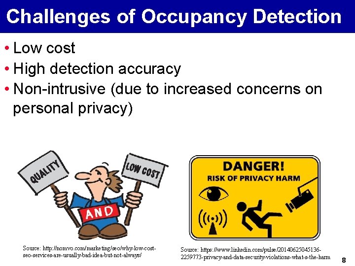 Challenges of Occupancy Detection • Low cost • High detection accuracy • Non-intrusive (due