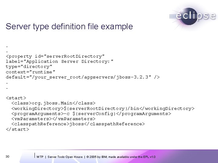 Server type definition file example. . <property id="server. Root. Directory" label="Application Server Directory: "