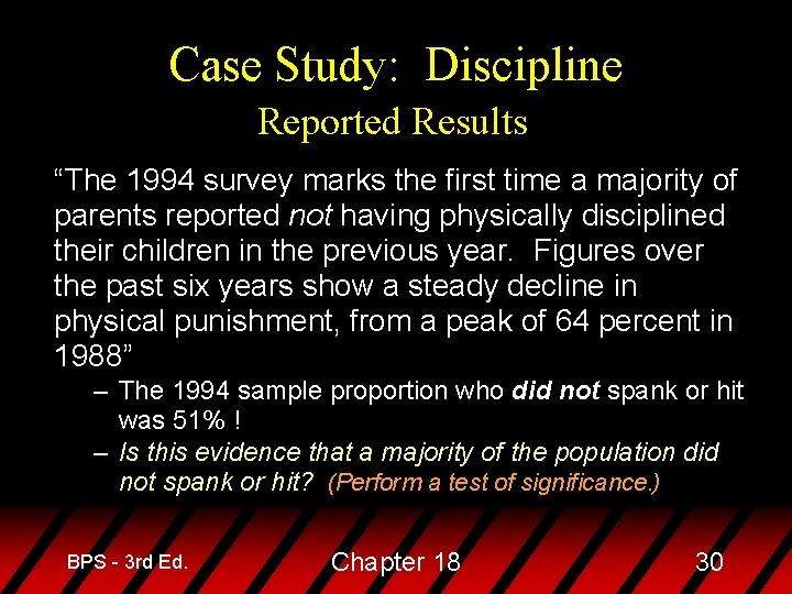 Case Study: Discipline Reported Results “The 1994 survey marks the first time a majority