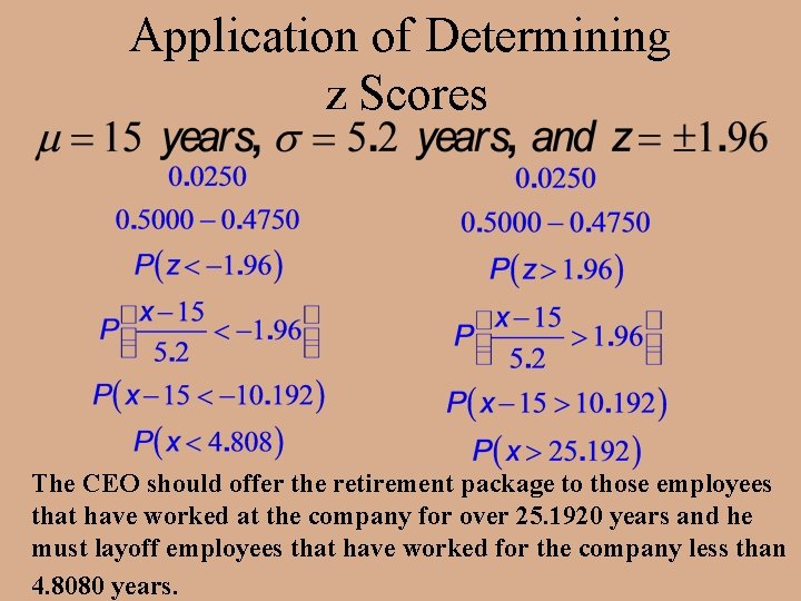 Application of Determining z Scores The CEO should offer the retirement package to those