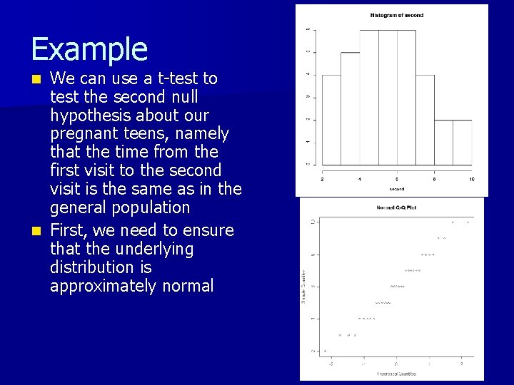 Example We can use a t-test to test the second null hypothesis about our