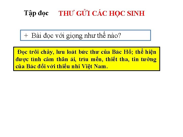 Tập đọc THƯ GỬI CÁC HỌC SINH + Bài đọc với giọng như thế