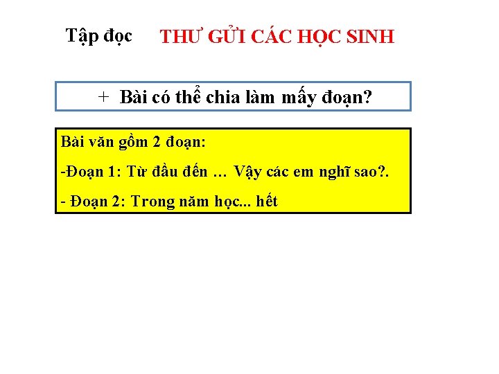 Tập đọc THƯ GỬI CÁC HỌC SINH + Bài có thể chia làm mấy
