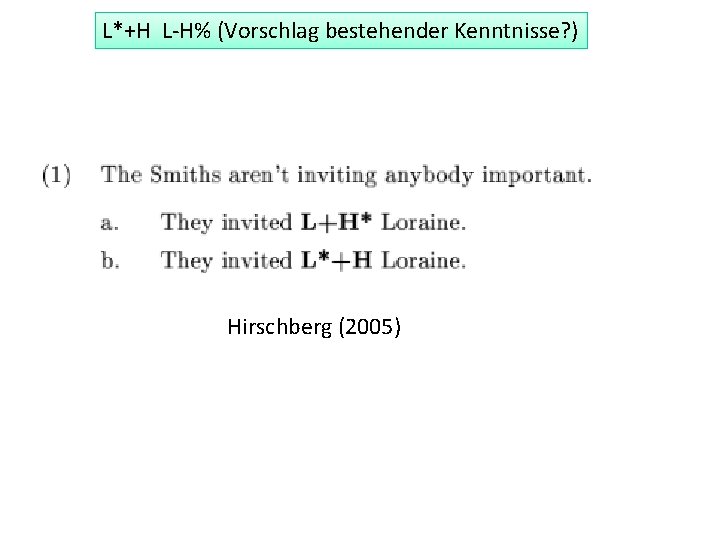 L*+H L-H% (Vorschlag bestehender Kenntnisse? ) Hirschberg (2005) 