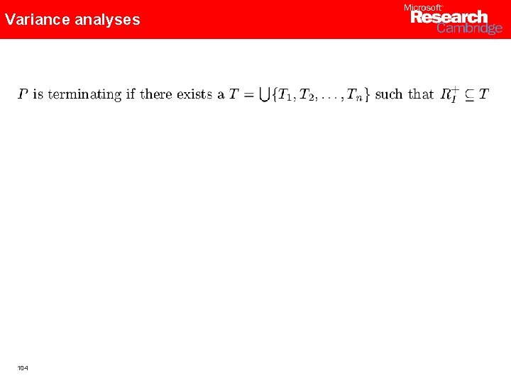 Variance analyses 104 