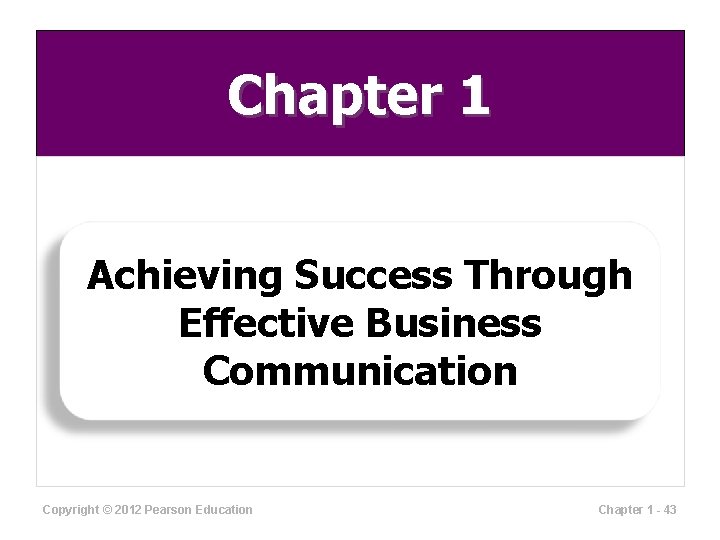 Chapter 1 Achieving Success Through Effective Business Communication Copyright © 2012 Pearson Education Chapter