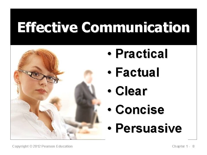 Effective Communication • Practical • Factual • Clear • Concise • Persuasive Copyright ©