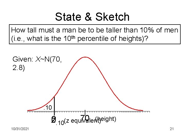 State & Sketch How tall must a man be to be taller than 10%