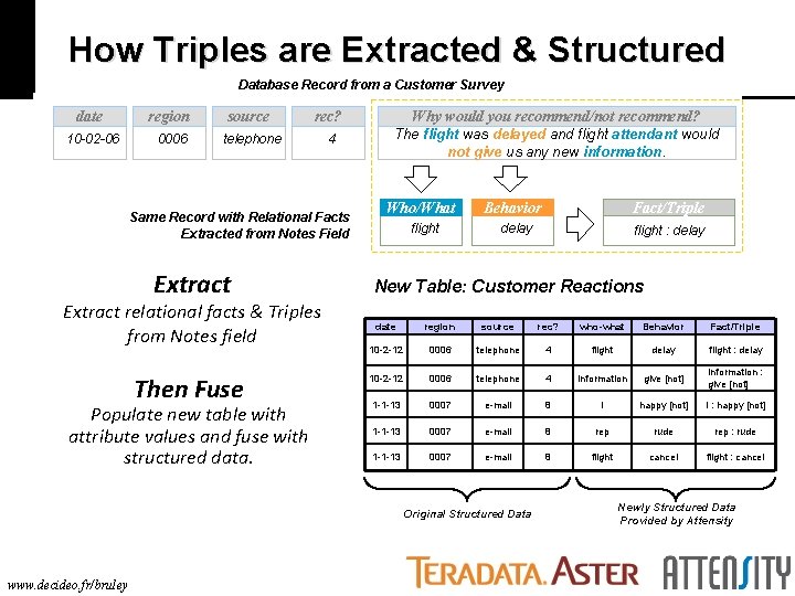 How Triples are Extracted & Structured Database Record from a Customer Survey date region