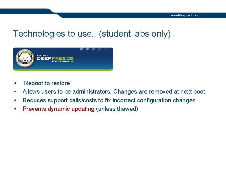 www. tils. qut. edu. au Technologies to use. . (student labs only) • •