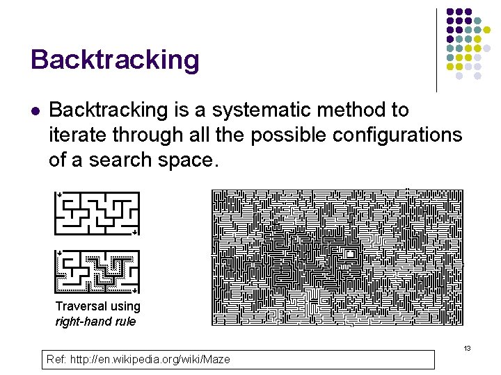Backtracking l Backtracking is a systematic method to iterate through all the possible configurations