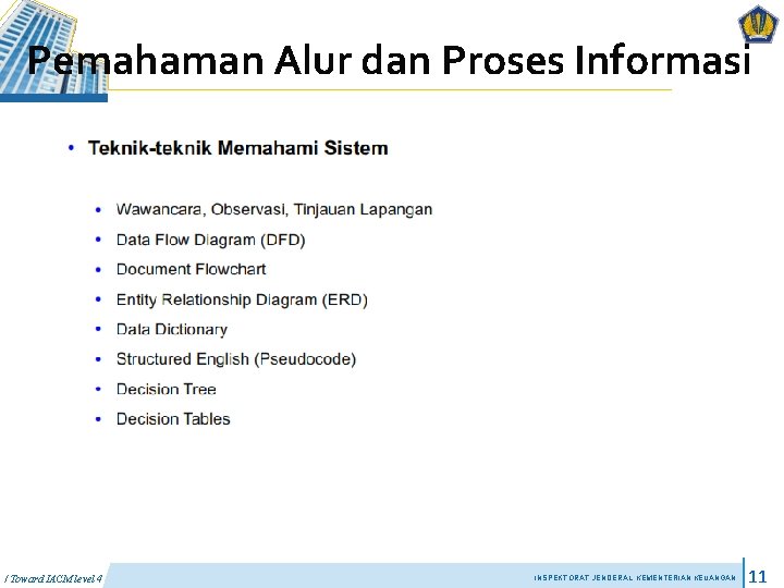 Pemahaman Alur dan Proses Informasi / Toward IACM level 4 INSPEKTORAT JENDERAL KEMENTERIAN KEUANGAN