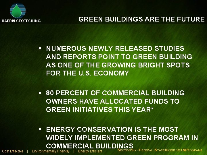 GREEN BUILDINGS ARE THE FUTURE HARDIN GEOTECH INC. § NUMEROUS NEWLY RELEASED STUDIES AND