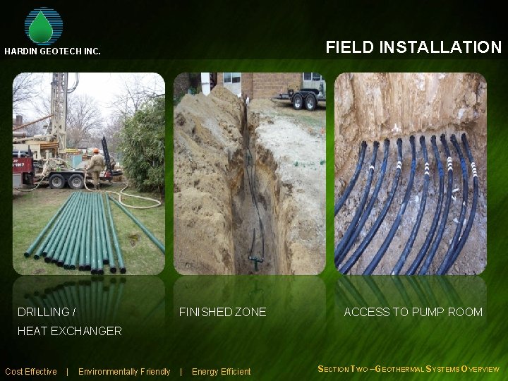 FIELD INSTALLATION HARDIN GEOTECH INC. DRILLING / FINISHED ZONE ACCESS TO PUMP ROOM HEAT