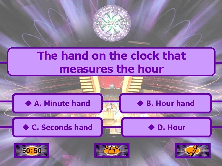 The hand on the clock that measures the hour u A. Minute hand u