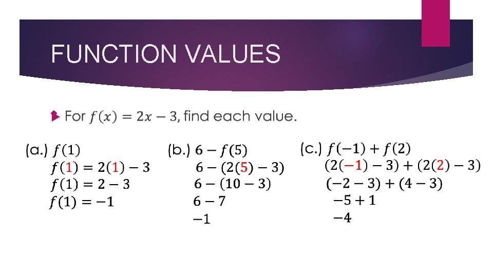 FUNCTION VALUES 