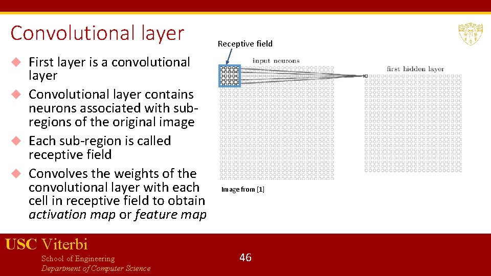 Convolutional layer First layer is a convolutional layer Convolutional layer contains neurons associated with