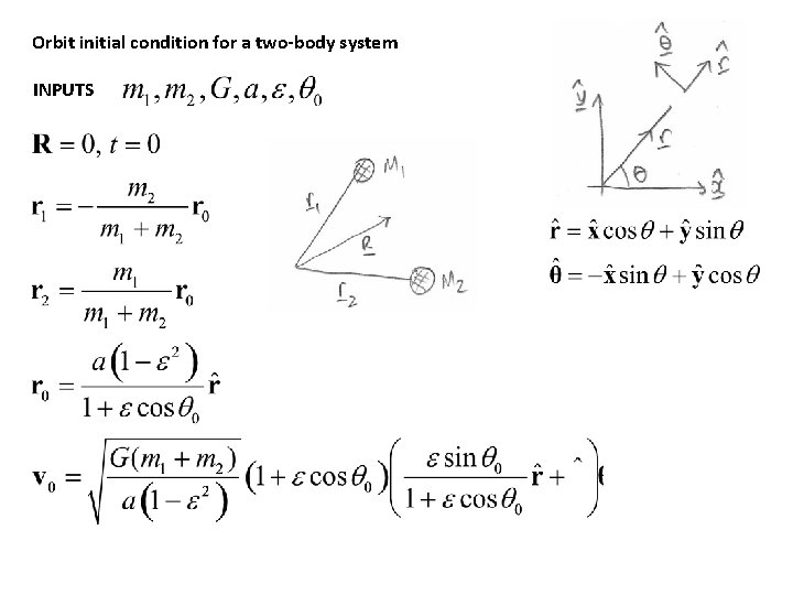 Orbit initial condition for a two-body system INPUTS 