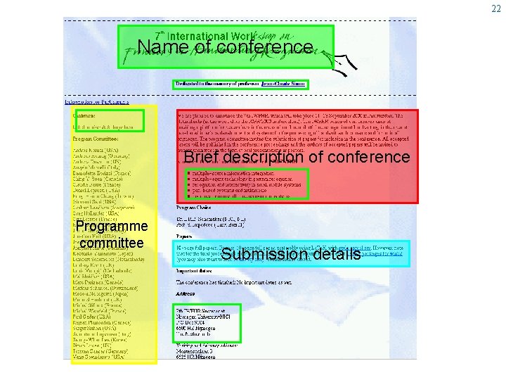 22 Name of conference Brief description of conference Programme committee Submission details 