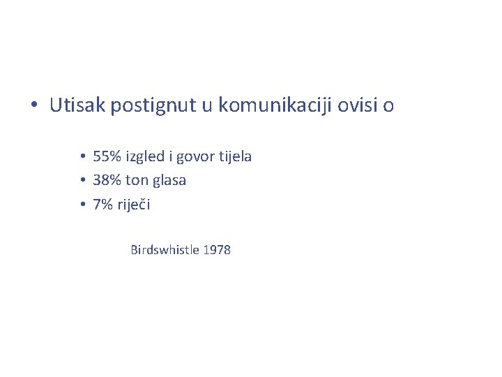  • Utisak postignut u komunikaciji ovisi o • 55% izgled i govor tijela