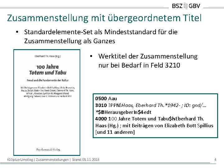 Zusammenstellung mit übergeordnetem Titel • Standardelemente-Set als Mindeststandard für die Zusammenstellung als Ganzes •