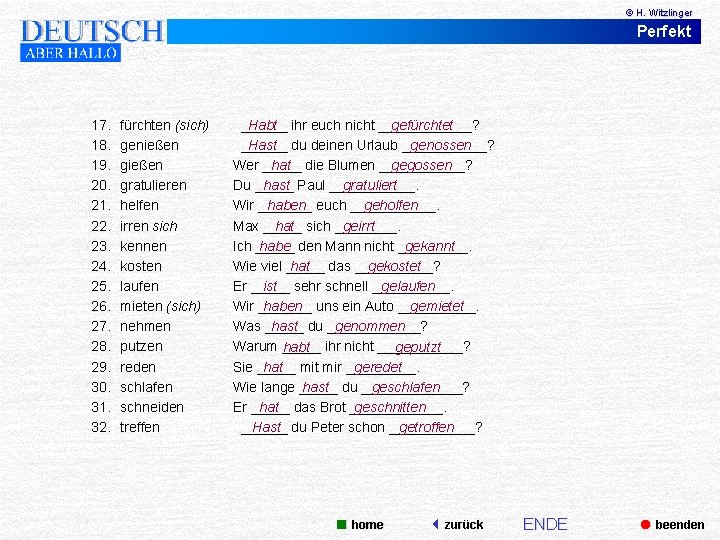 © H. Witzlinger Perfekt 17. 18. 19. 20. 21. 22. 23. 24. 25. 26.